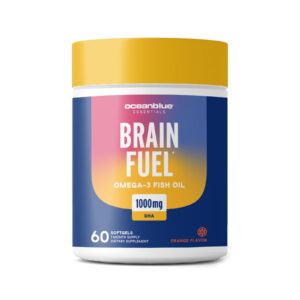 Version 1.0.0 Oceanblue Brain Fuel frasco y etiqueta frontal