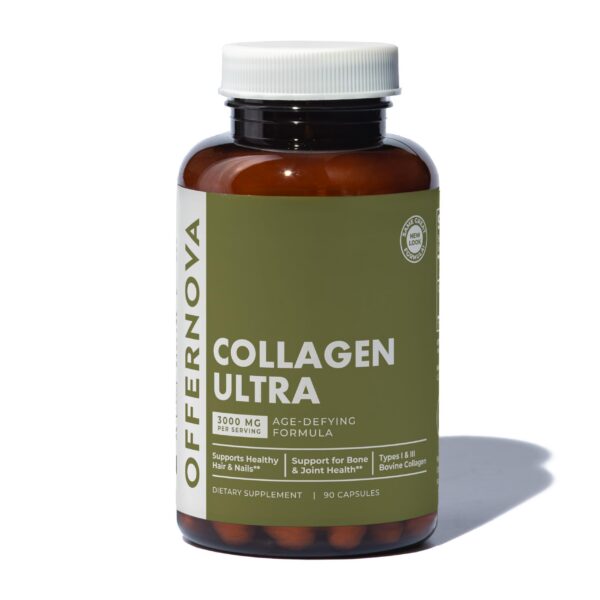 Frasco de cápsulas Offernova Colágeno Hidrolizado 3000mg