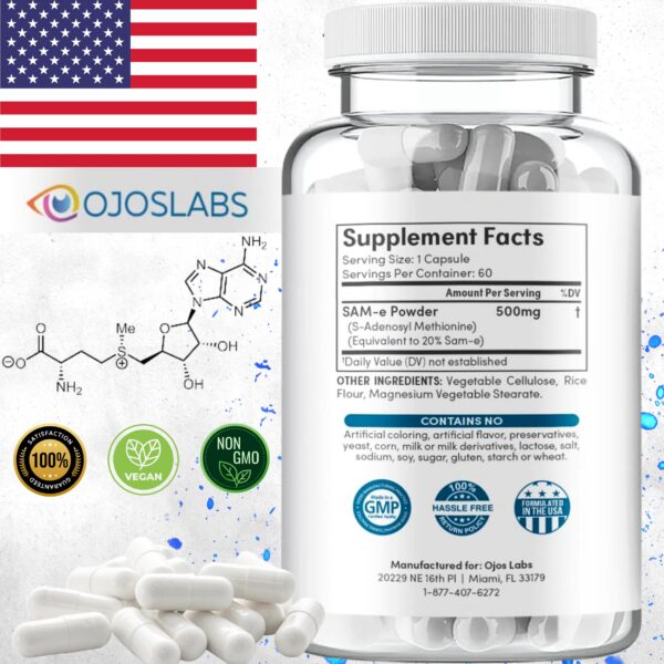 Version 1.0.0 Etiqueta frontal de frasco SAM-e OjosLabs