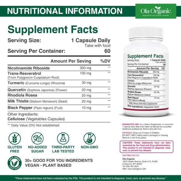 Version 1.0.0 Etiqueta lateral de Ola Organic NAD+