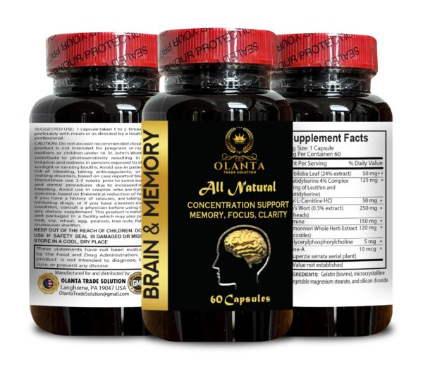 Detalle etiqueta OLANTA TRADE suplemento enfoque mental