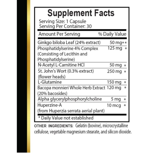Etiqueta frontal suplemento OLANTA TRADE para enfoque y memoria