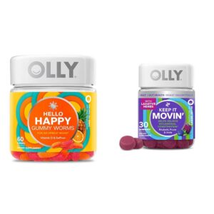 Version 1.0.0 OLLY Hello Happy Gummy Worms y Keep It Moving packaging