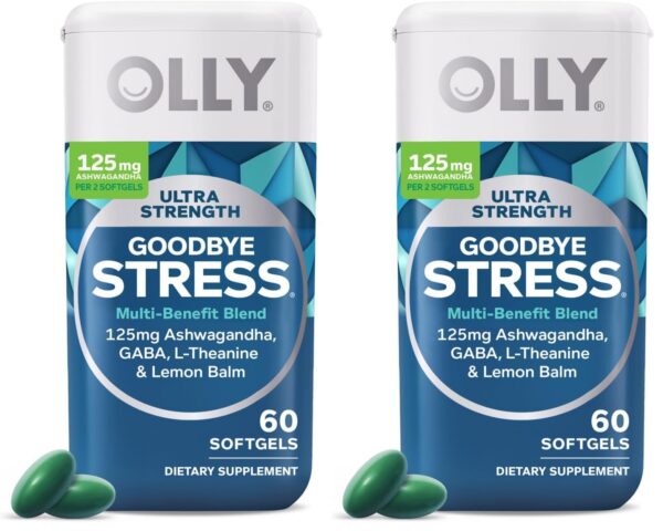 Paquete de OLLY Ultra Strength Goodbye Stress softgels azul
