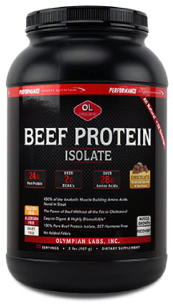 Frente de la etiqueta de Olympian Labs Beef Protein Isolate Powder