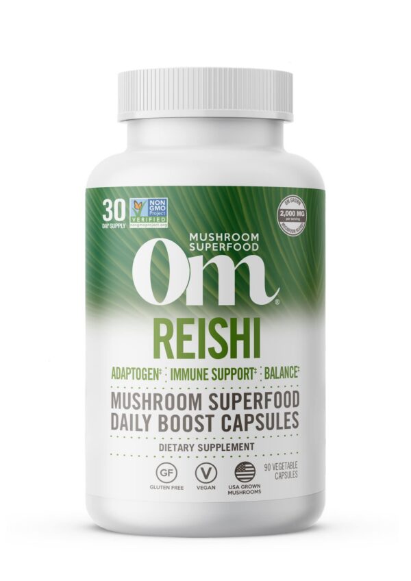OM Mushroom cápsulas orgánicas Reishi apoyo inmunológico y estrés