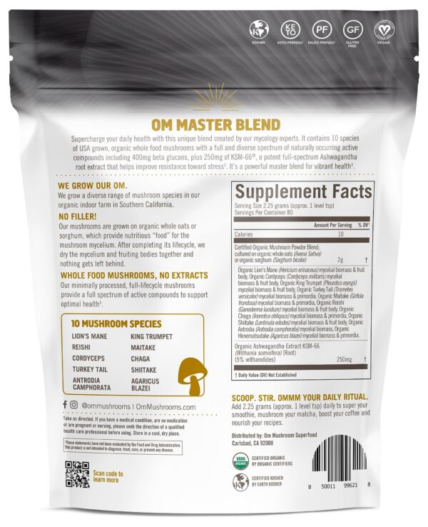 Paquete Om Mushroom Master Blend con 10 especies de hongos orgánicos