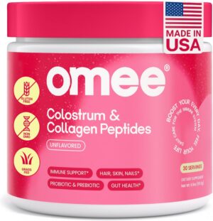 Frente del envase Omee Colostro Bovino y Colágeno
