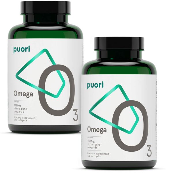 Frasco Puori Omega 3 cápsulas blandas frente