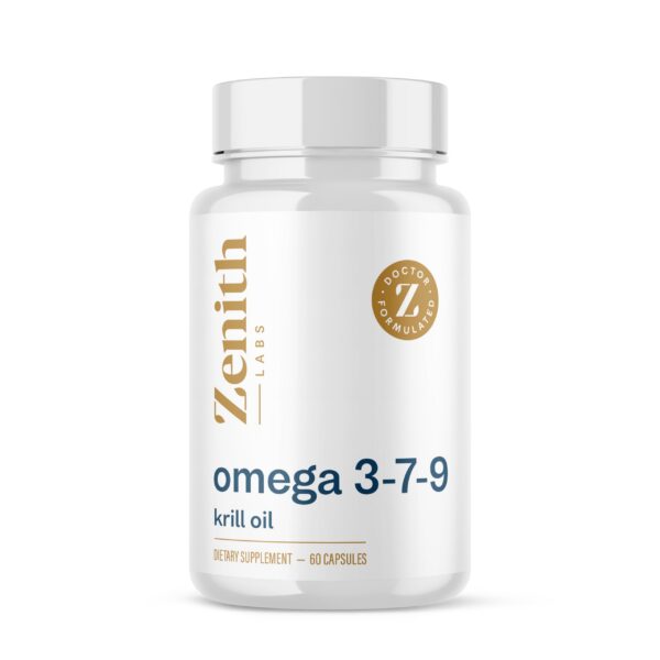 Omega 379 con Krill - vista frontal de la botella