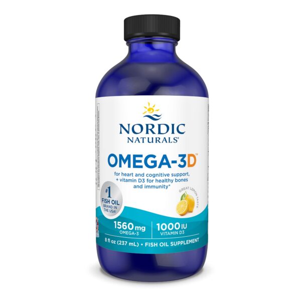 Frasco de Omega-3D con etiqueta de Nordic Naturals