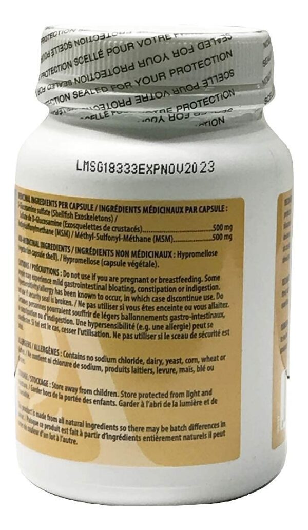 Detalles de ingredientes MSM y glucosamina