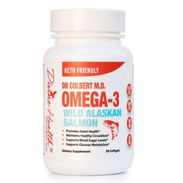 Frente del envase de omega-3 salmón salvaje Alaska