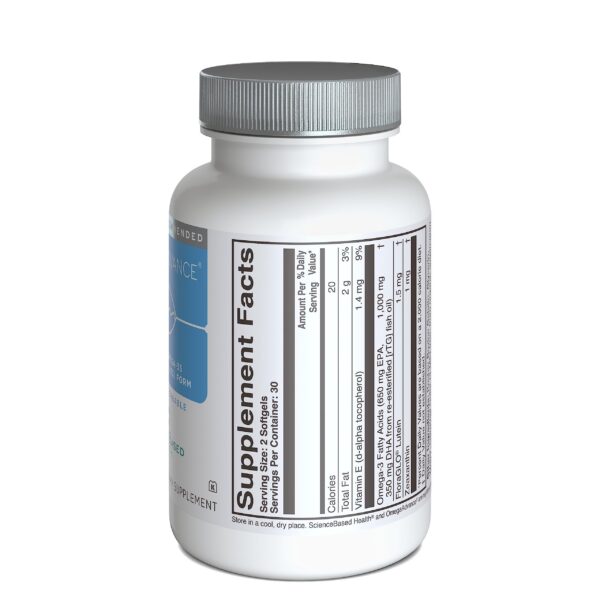 Frasco de OmegaAdvance Omega-3 con etiqueta