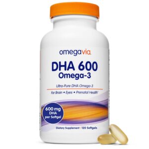 OmegaVia DHA 600 mg suplemento de omega-3 en cápsulas blandas