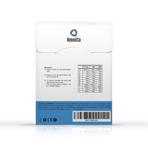 Etiqueta y envoltorio del parche OmniCo B12