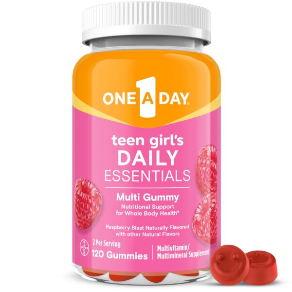 ONE A DAY teen girl gummies etiqueta frontal sabor frambuesa