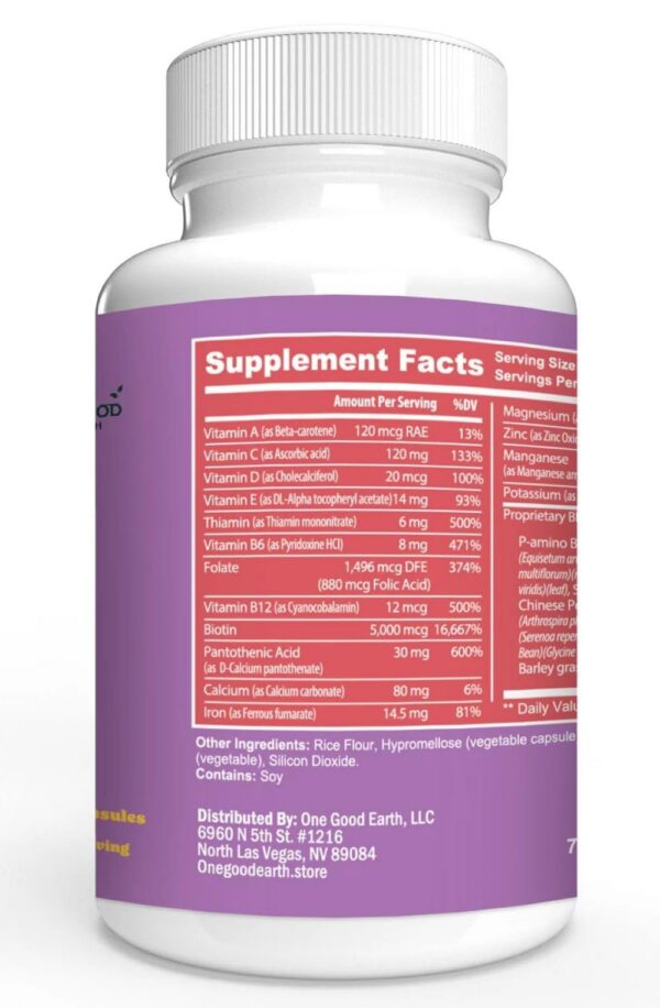 Cápsulas de suplemento One Good Earth Pelo Piel Uñas Plus