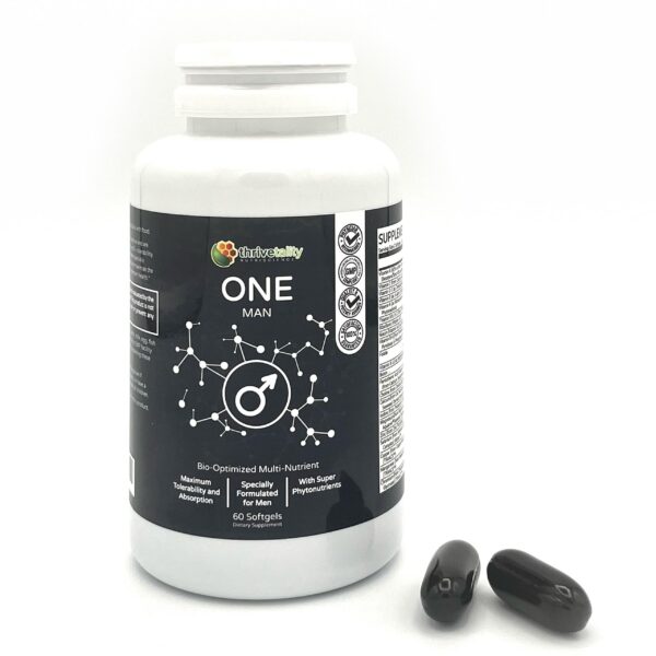 Frente de ONE Man multivitaminico hombres Thrivetality