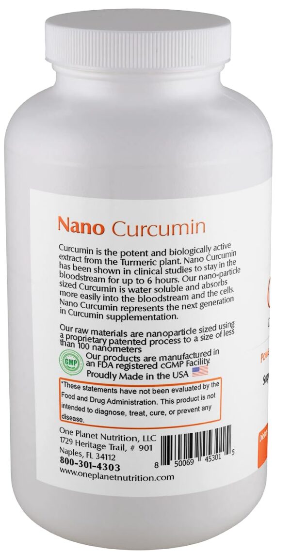 Frasco Nano Curcumina 500mg con etiqueta de calidad