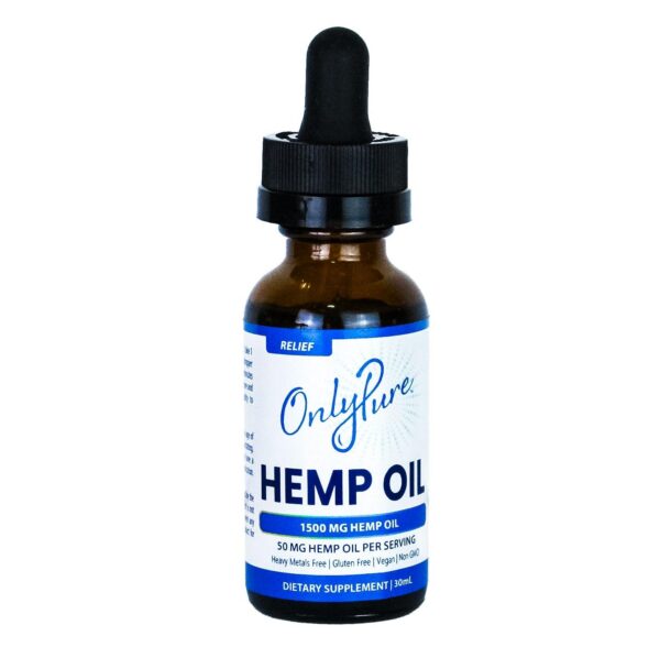 Version 1.0.0 Frente de la botella OnlyPure Relief Hemp Oil Extract Drops 30 mL
