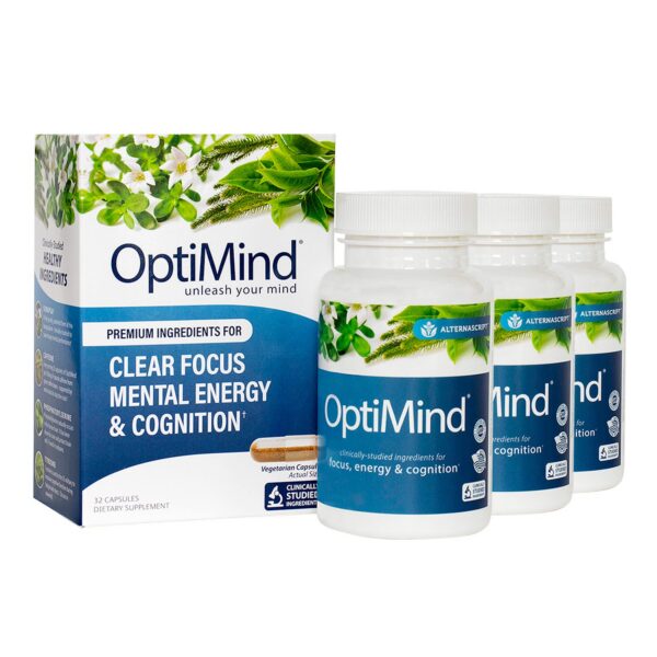 Optimind nootrópicos suplemento cerebral botella vista frontal