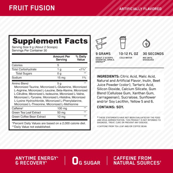 Frasco y etiqueta de Amino Energy Fruit Fusion