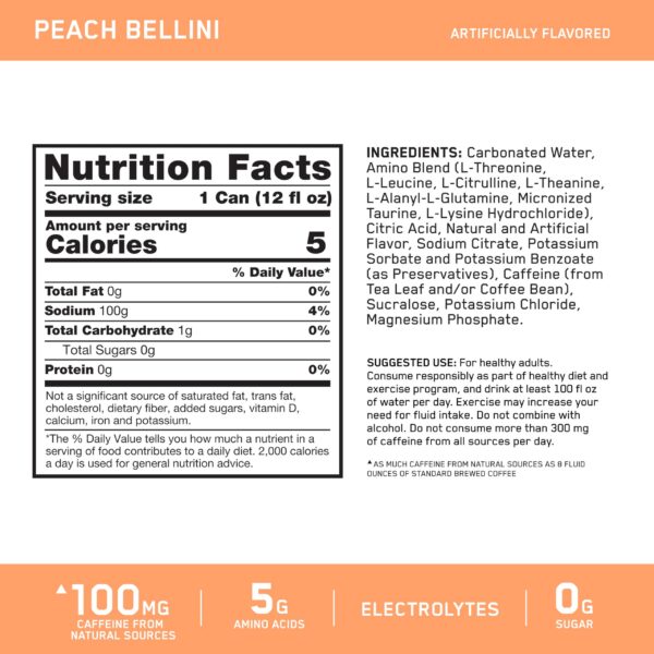 Version 1.0.0 Etiqueta lateral de Optimum Nutrition Amino Energy Peach Bellini