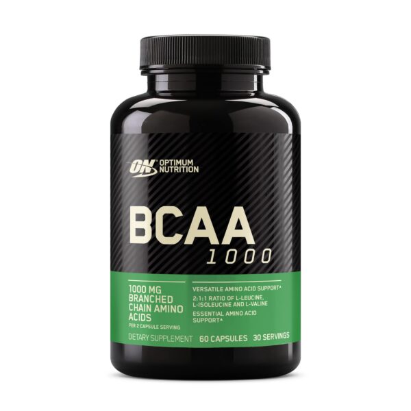 Version 1.0.0 Frasco de Optimum Nutrition BCAA cápsulas con etiqueta frontal