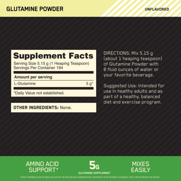 Etiqueta de L-Glutamine Optimum Nutrition