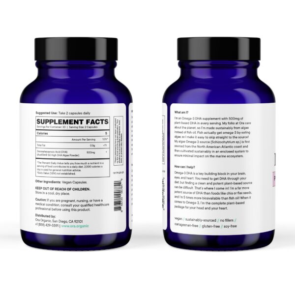 Frasco de Omega-3 vegano en estante