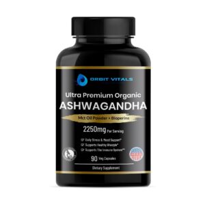 Frasco de cápsulas de Ashwagandha orgánica de Orbit Vitals