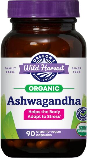 Oregon's Wild Harvest Ashwagandha cápsulas veganas orgánicas 1200 mg