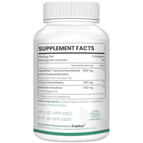 Etiqueta de la botella de Orgabay liposomal nicotinamide riboside