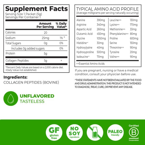 Detalle de porcion unica de colageno Orgain