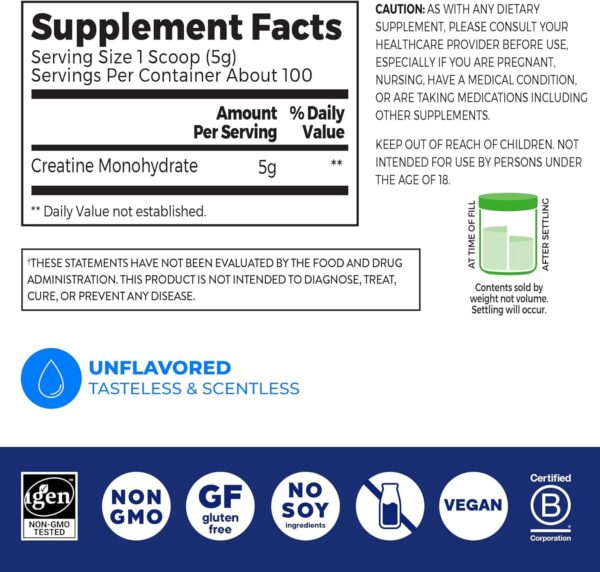Etiqueta del paquete Orgain Creatina Monohidrato y Colágeno