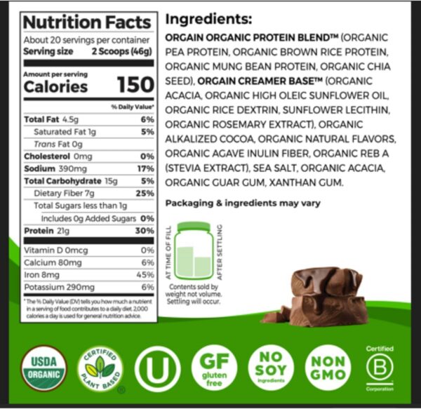 Orgain proteína vegana sabor Chocolate Fudge - envase