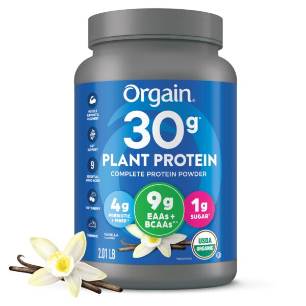 Envase de proteína vegana Orgain sabor vainilla 2.01 lb