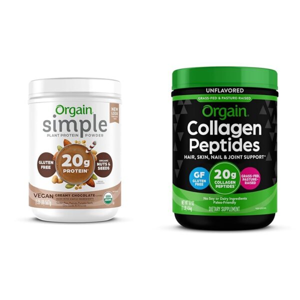 Orgain proteína vegana chocolate 1.25 lb y colágeno 1 lb