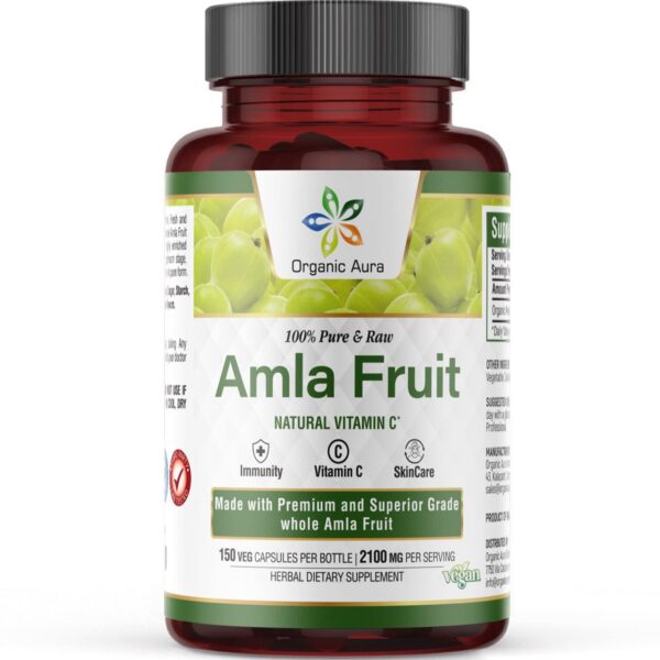 Organic Aura cápsulas Amla vitamina c natural 2100mg 150 unidades