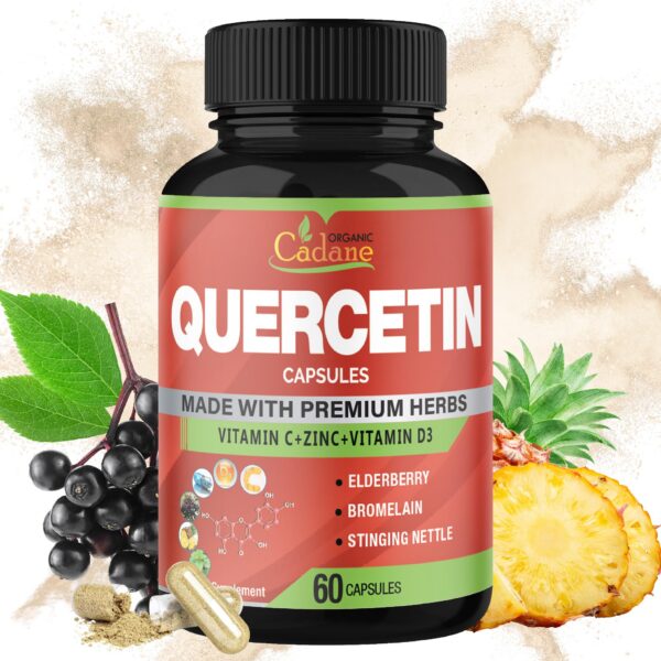 Version 1.0.0 Frasco de cápsulas de quercetina Organic Cadane apoyando la salud