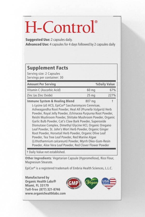 Suplemento H-Control vitamina c y zinc envase lateral
