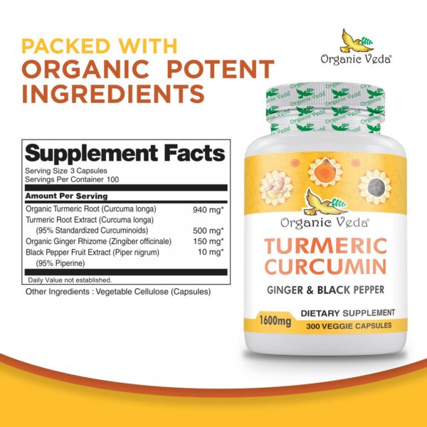 Organic Veda cápsulas cúrcuma jengibre información nutricional