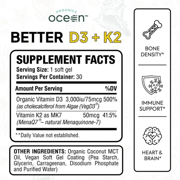 Organics Ocean Better D3+K2 gel suave etiqueta detalle