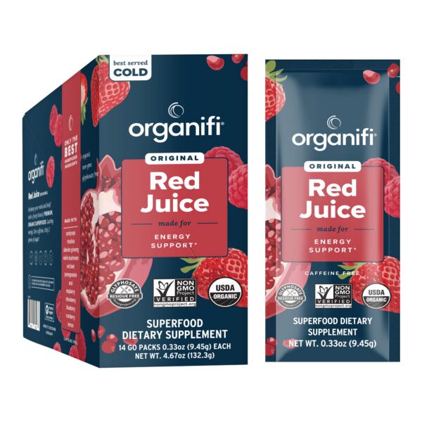 Version 1.0.0 Organifi Red Juice polvo energético caja 14 sobres