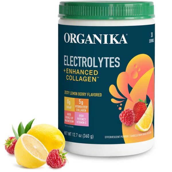 Organika electrolitos con colágeno – etiqueta frontal front view