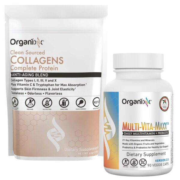 Version 1.0.0 Organixx Clean Sourced Collagen Powder etiqueta frontal