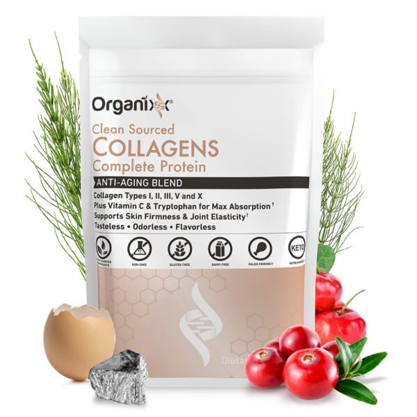 Version 1.0.0 Organixx Clean Sourced Collagen Powder etiqueta lateral