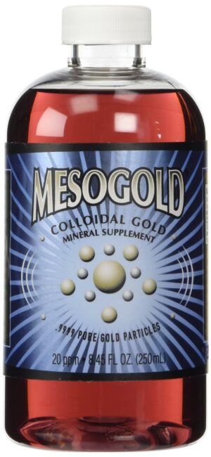 Frente del frasco de oro coloidal MesoGold 250 mL