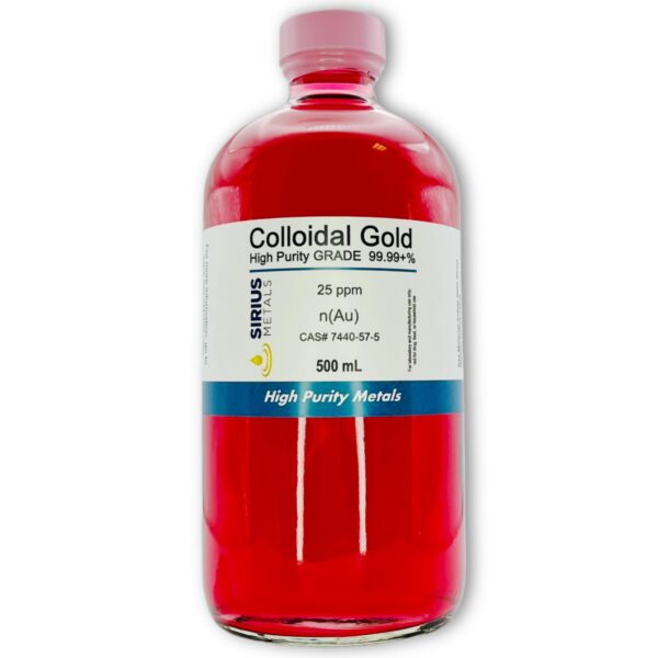 Version 1.0.0 Oro coloidal Sirius Metals - frasco de vidrio 500 mL